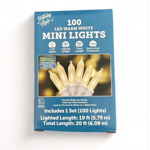 NWT Warm White Mini LED Lights - 20ft String Lights 100 Mini Bulbs- White String - Picture 2 of 7